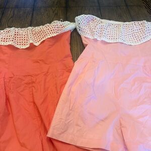 Lauren James Pink and White Lace Romper